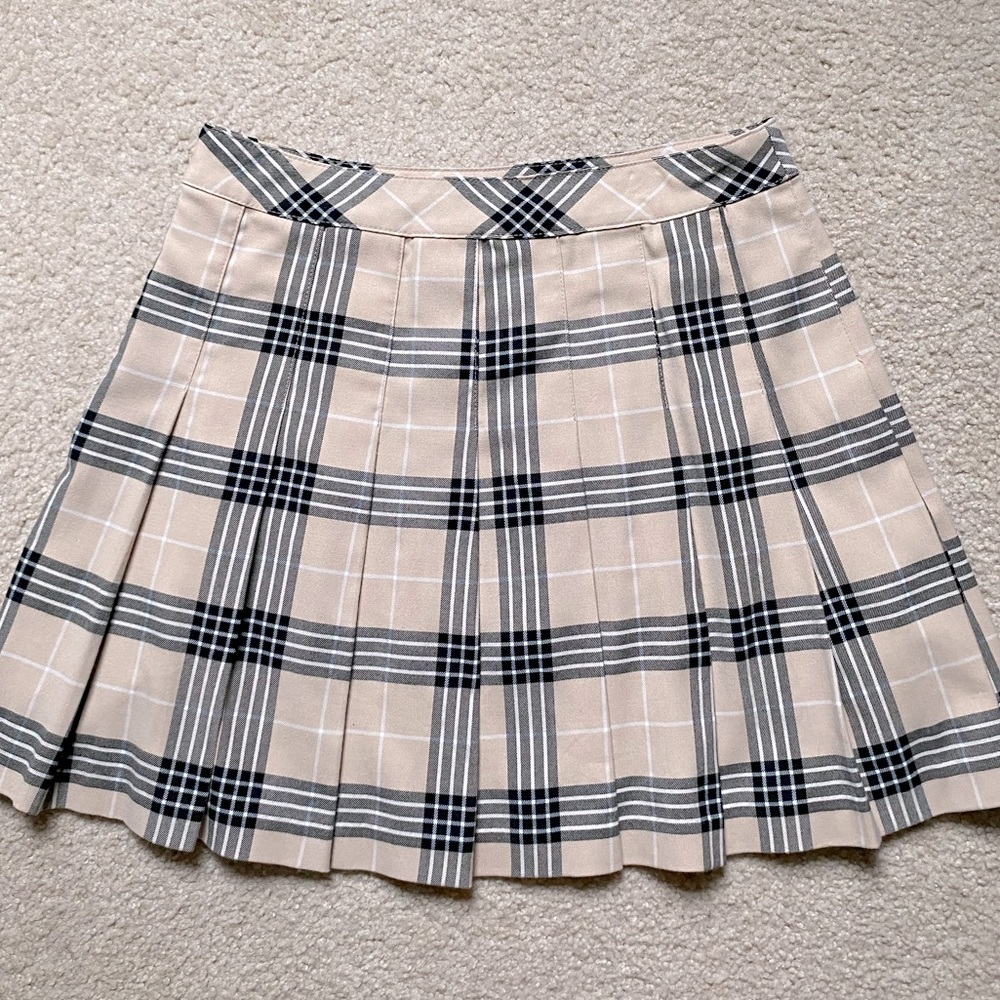 H&M plaid pleated brown black mini skirt (6, S)